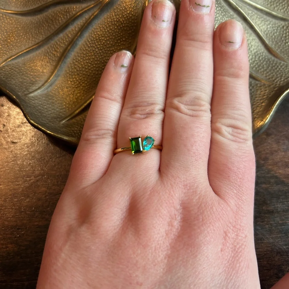 18k Plated Paraiba Color Topaz Adjustable Ring Size 7.75
